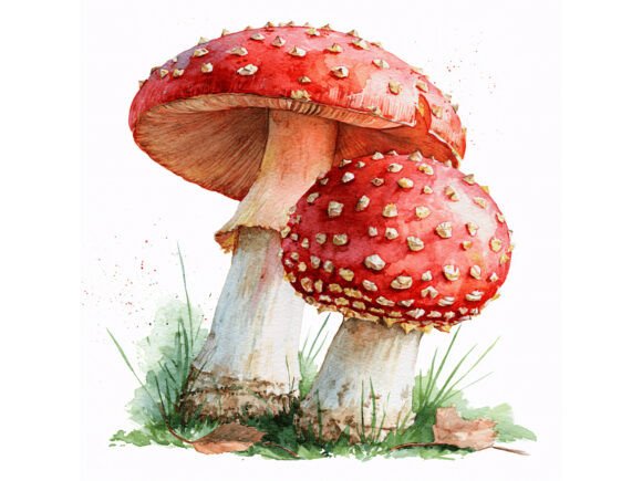 Download 12 JPG Red Mushroom Watercolor Set - Premium Resources